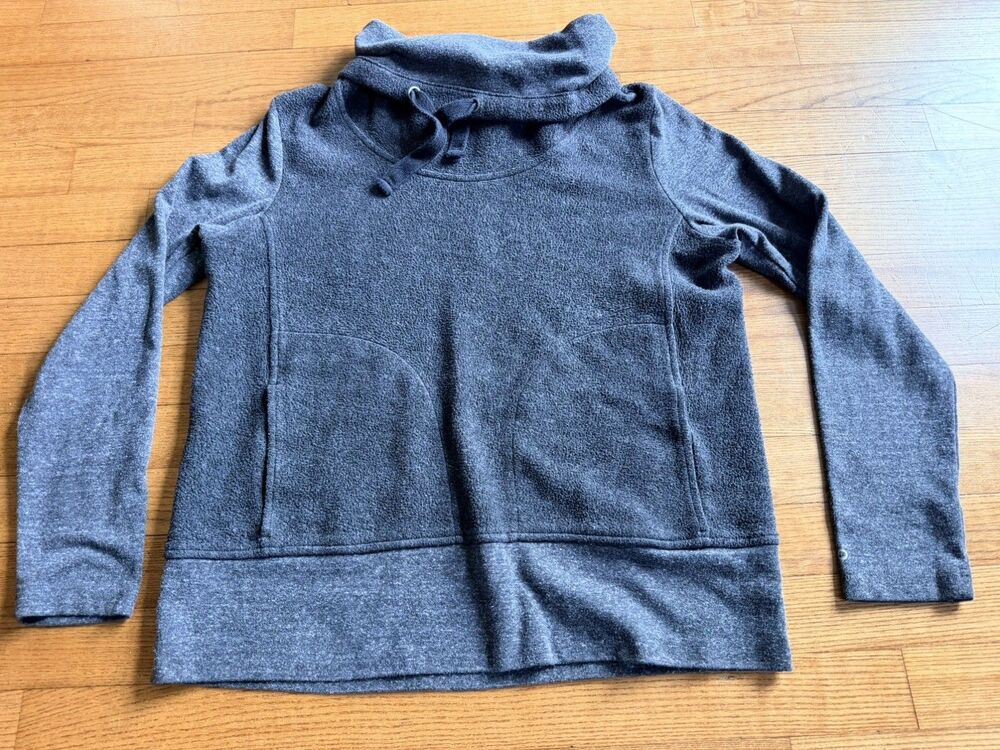 Alo Yoga Haze Fleece Cowl Neck Pullover Sweatshirt Pocket Gray Medium Drawstring